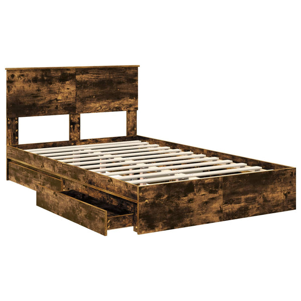 vidaXL Storage Bed Smoked Oak 120 x 190 cm Engineered Wood