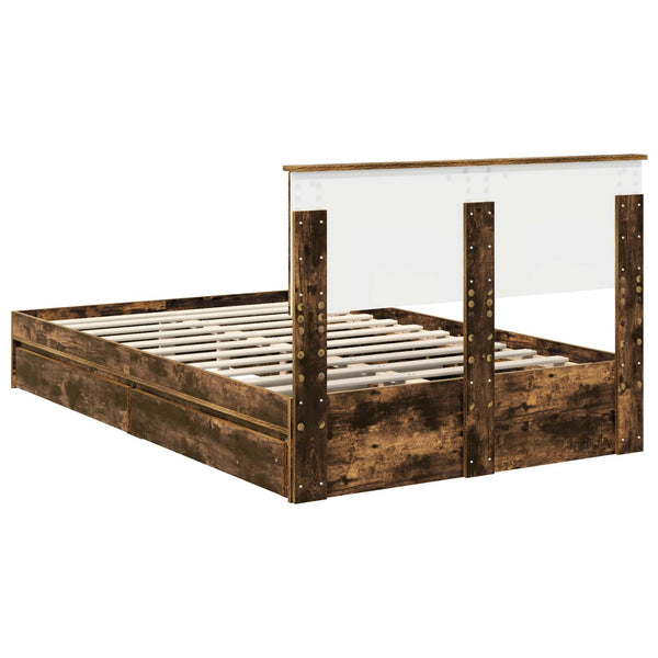vidaXL Storage Bed Smoked Oak 120 x 190 cm Engineered Wood
