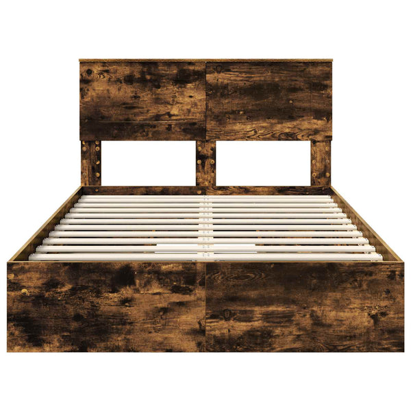 vidaXL Storage Bed Smoked Oak 120 x 190 cm Engineered Wood