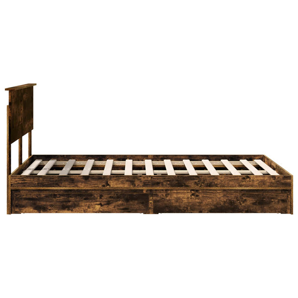 vidaXL Storage Bed Smoked Oak 120 x 190 cm Engineered Wood