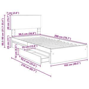 vidaXL Storage Bed Concrete Grey 90 x 200 cm Engineered Wood