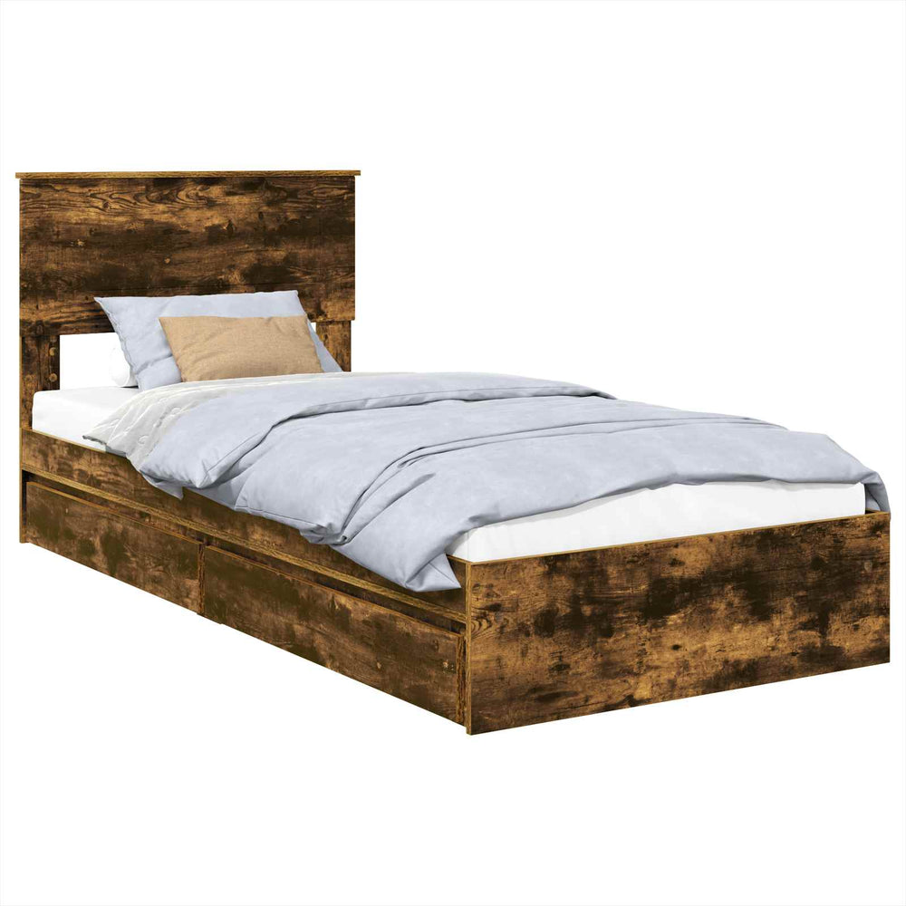 vidaXL Storage Bed Smoked Oak 100 x 200 cm Engineered Wood