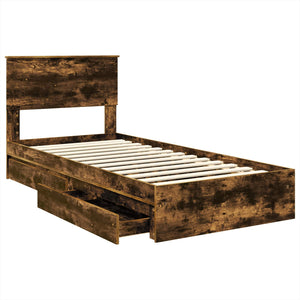 vidaXL Storage Bed Smoked Oak 90 x 190 cm Engineered Wood
