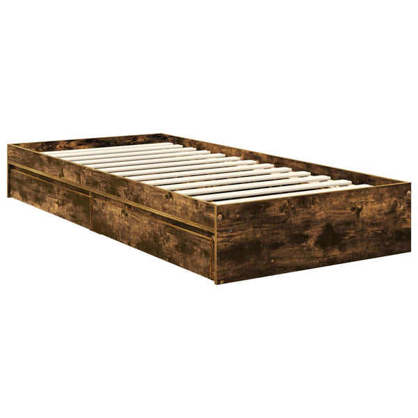 vidaXL Storage Bed Smoked Oak 90 x 190 cm Engineered Wood