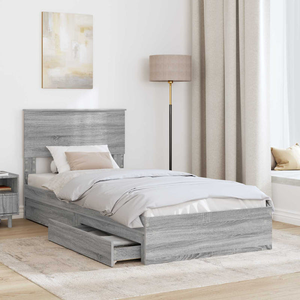 vidaXL Storage Bed Sonoma Grey 90 x 190 cm Engineered Wood