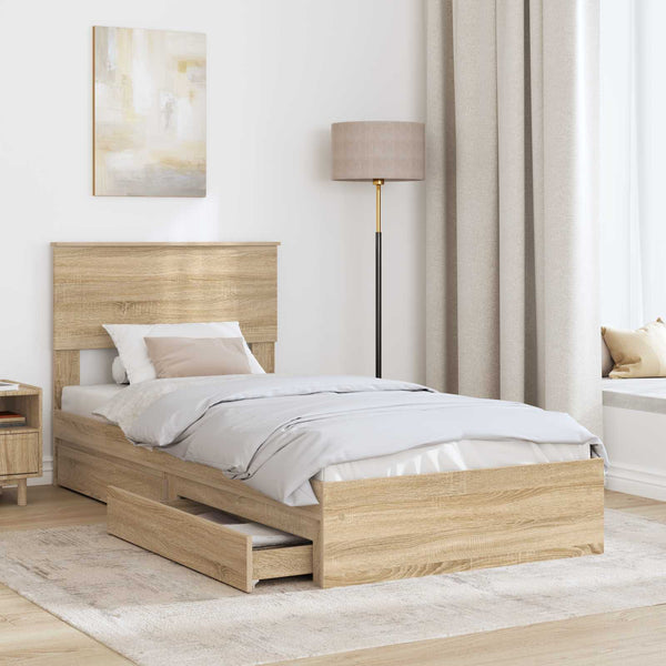 vidaXL Storage Bed Sonoma Oak 75 x 190 cm Engineered Wood