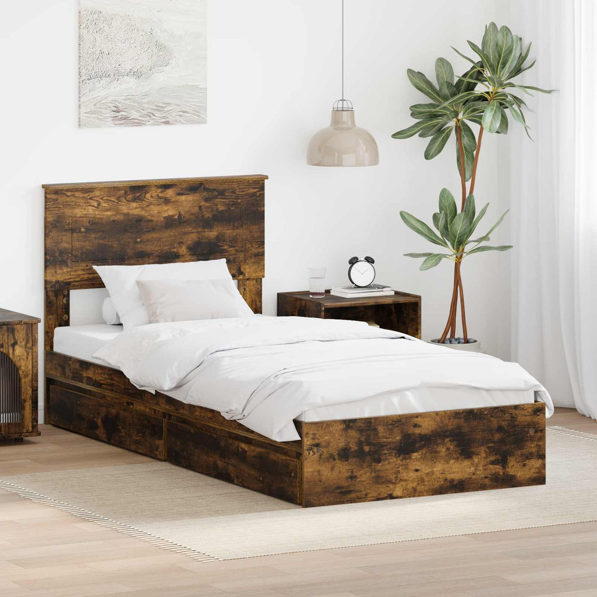vidaXL Storage Bed Smoked Oak 75 x 190 cm Engineered Wood