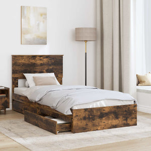 vidaXL Storage Bed Smoked Oak 75 x 190 cm Engineered Wood