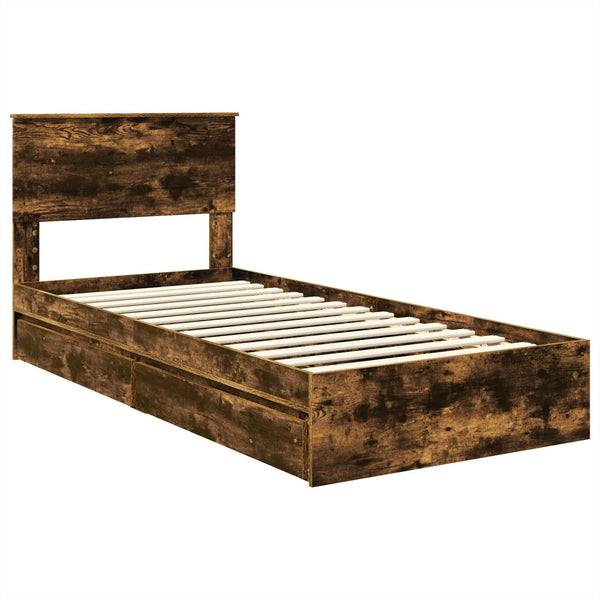 vidaXL Storage Bed Smoked Oak 75 x 190 cm Engineered Wood