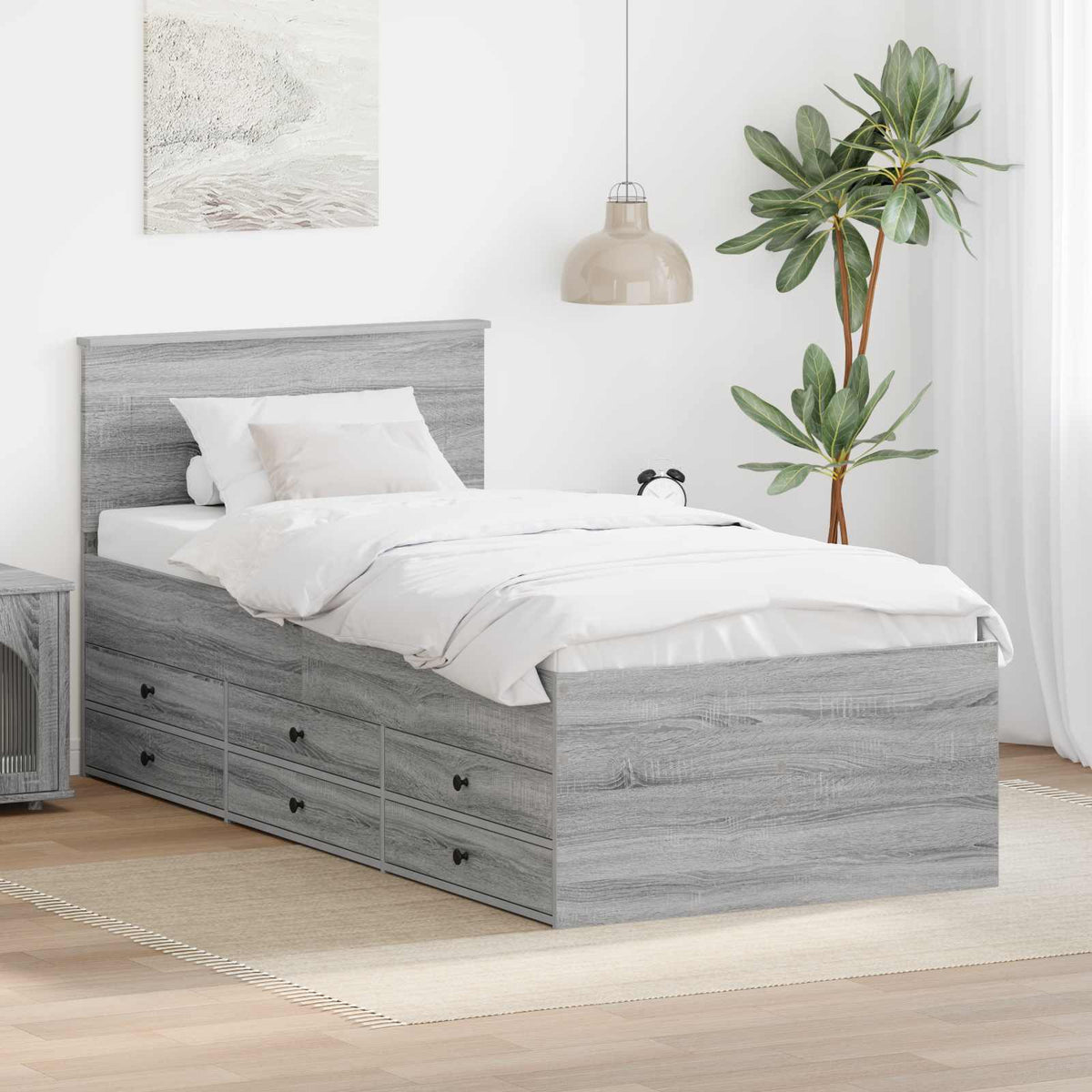 vidaXL Day Bed Grey Sonoma and Black 90 x 190 cm Engineered Wood