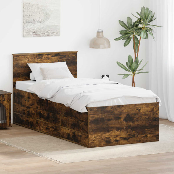 vidaXL Day Bed Smoked Oak and Black 90 x 200 cm