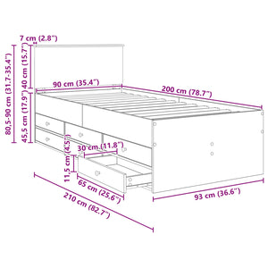 vidaXL Day Bed Smoked Oak and Black 90 x 200 cm