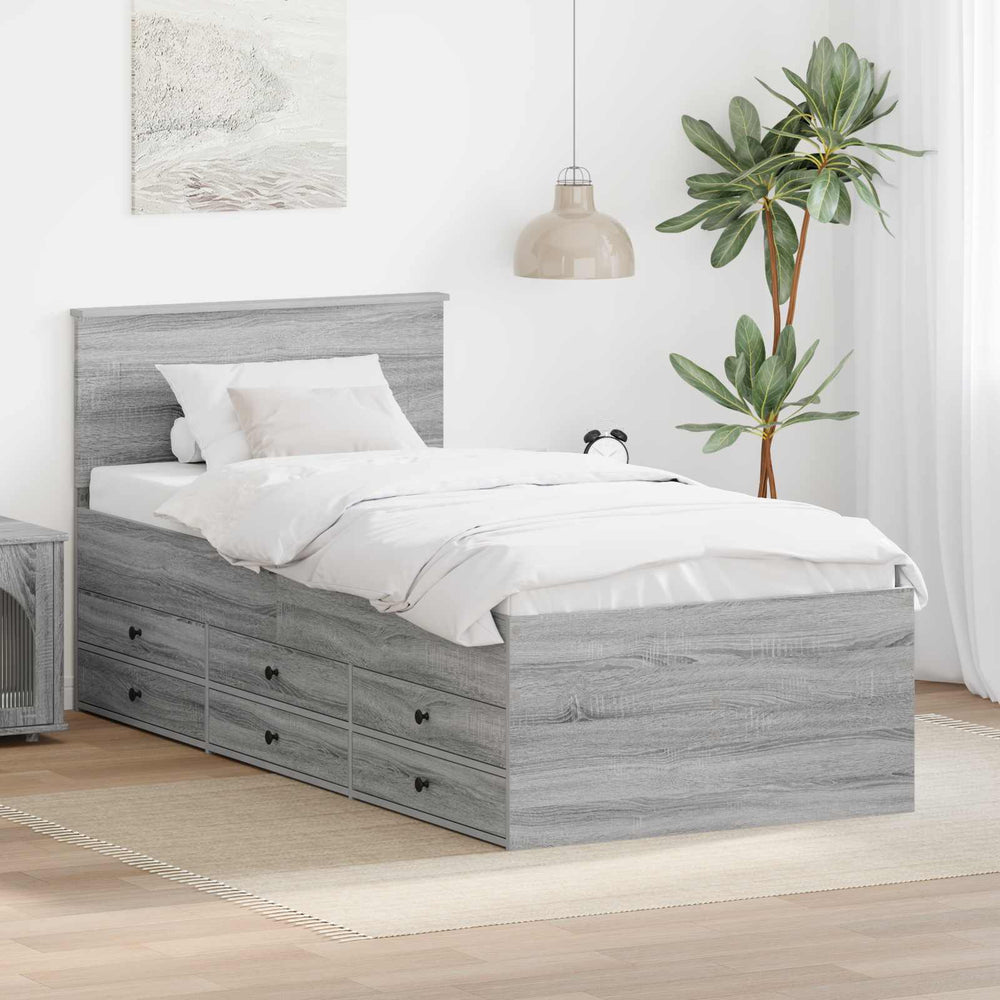 vidaXL Day Bed Grey Sonoma and Black 90 x 200 cm Engineered Wood