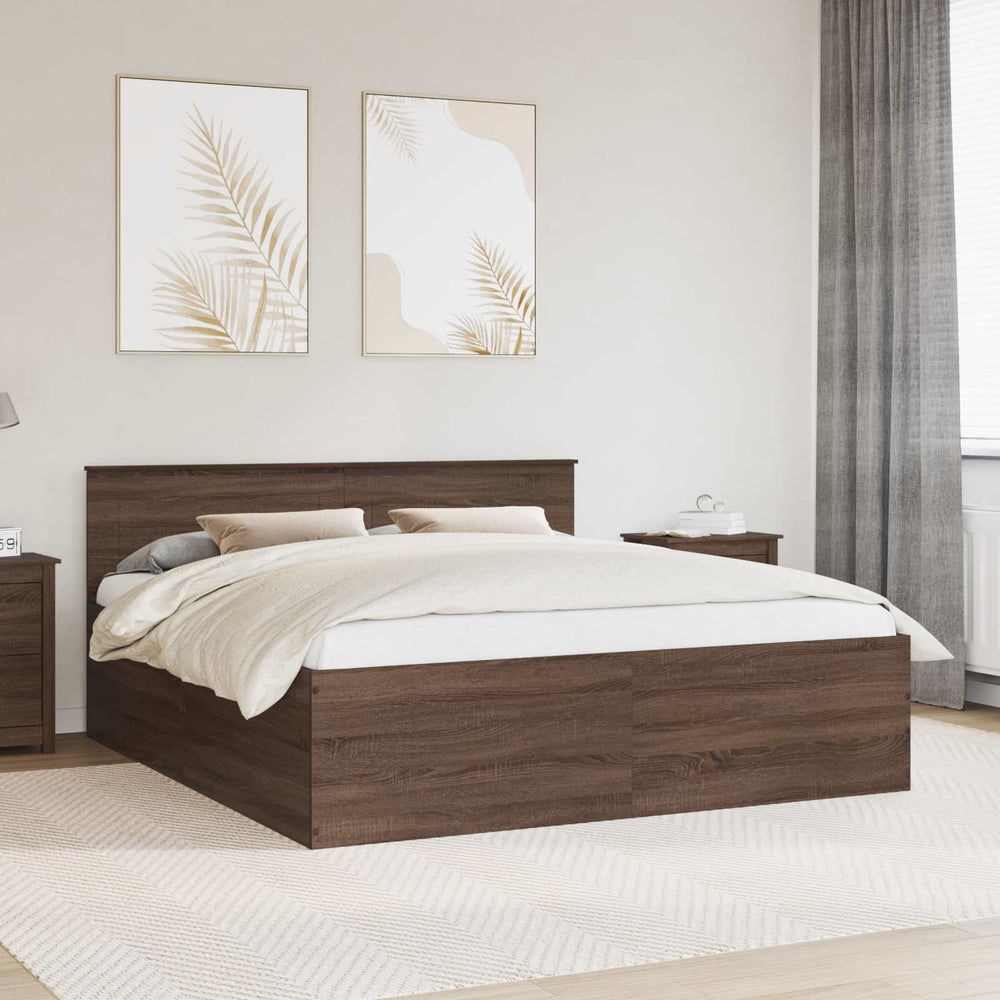 vidaXL Bed Frame Brown Oak Look 200 x 200 cm Engineered Wood