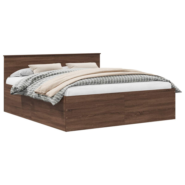 vidaXL Bed Frame Brown Oak Look 200 x 200 cm Engineered Wood