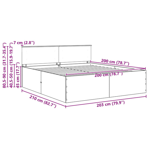 vidaXL Bed Frame Brown Oak Look 200 x 200 cm Engineered Wood