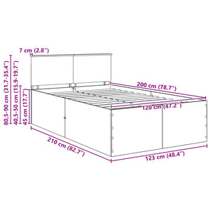vidaXL Bed Frame Brown Oak Effect 120 x 200 cm Engineered Wood