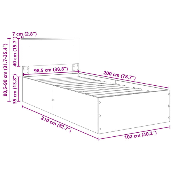 vidaXL Bed Frame with Headboard White 100 x 200 cm Engineered Wood