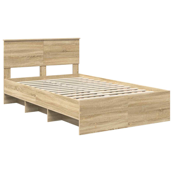 vidaXL Bed Frame with Headboard Sonoma Oak 137 x 203 cm Engineered Wood