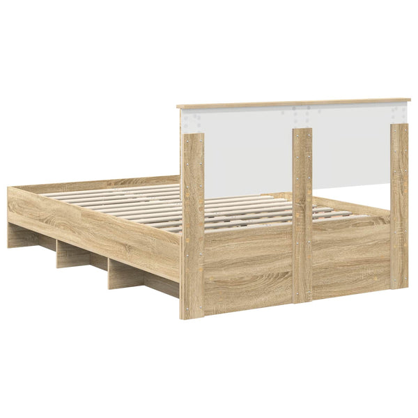 vidaXL Bed Frame with Headboard Sonoma Oak 137 x 203 cm Engineered Wood