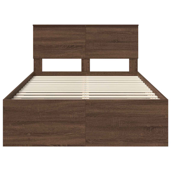 vidaXL Bed Frame Brown Oak Look 137 x 203 cm Engineered Wood