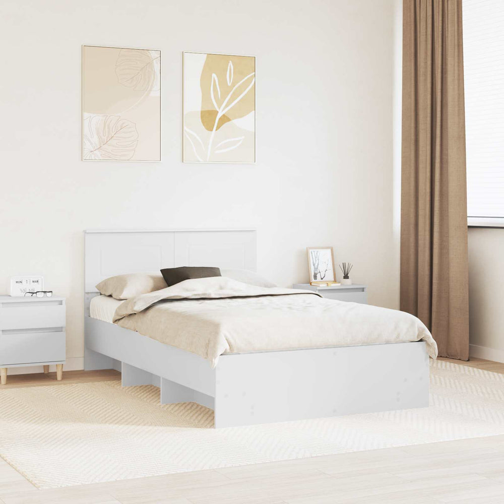 vidaXL Bed Frame with Headboard White 120 x 123 cm Engineered Wood