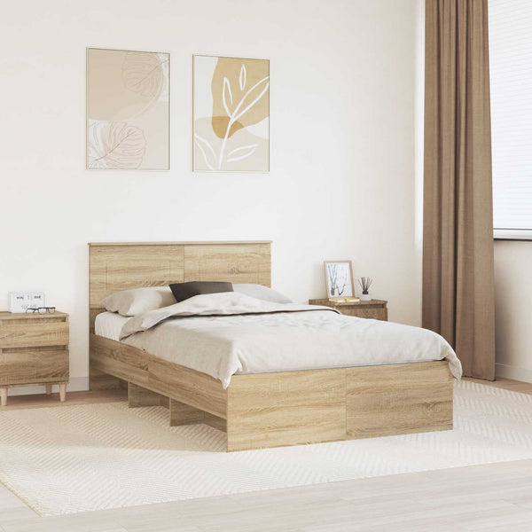 vidaXL Bed Frame with Headboard Sonoma Oak 120 x 200 cm Engineered Wood