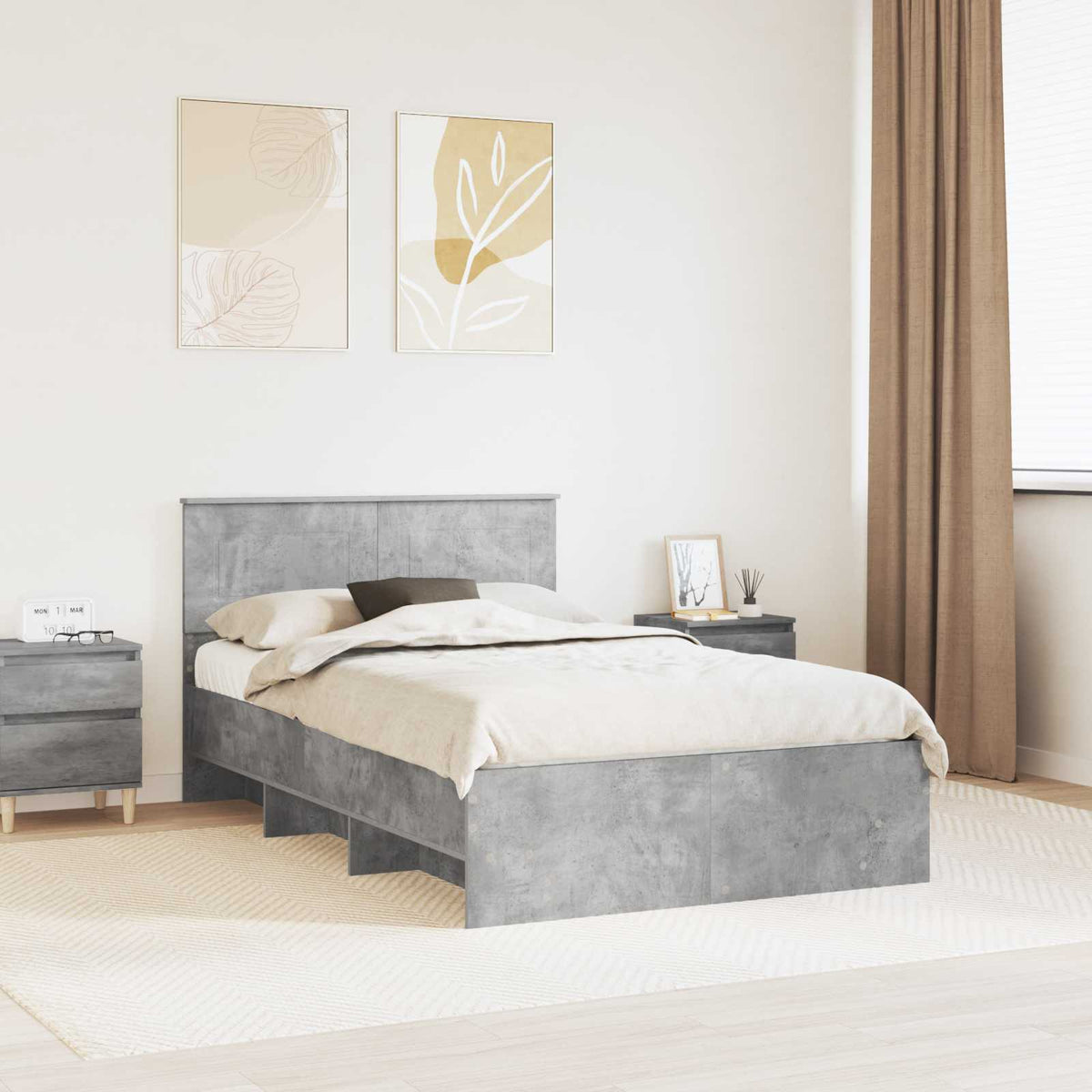 vidaXL Bed Frame with Headboard Concrete Grey 120 x 200 cm Engineered Wood