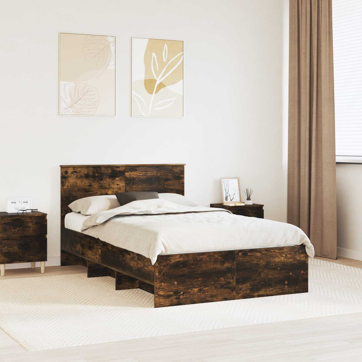 vidaXL Bed Frame Smoked Oak 120 x 200 cm Engineered Wood