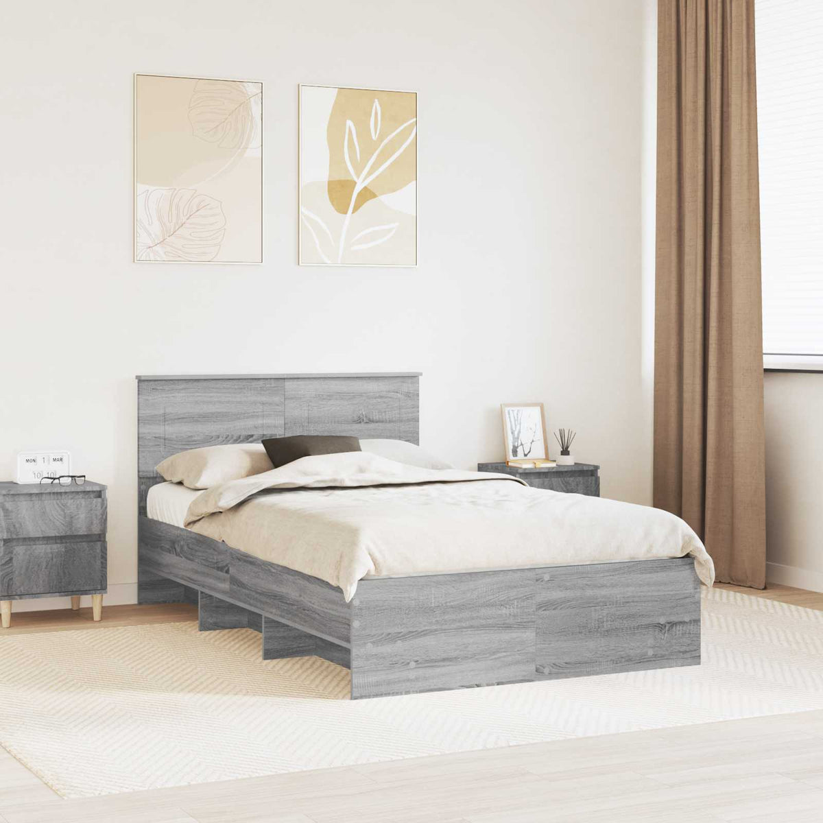 vidaXL Bed Frame Grey Sonoma 120 x 200 cm Engineered Wood