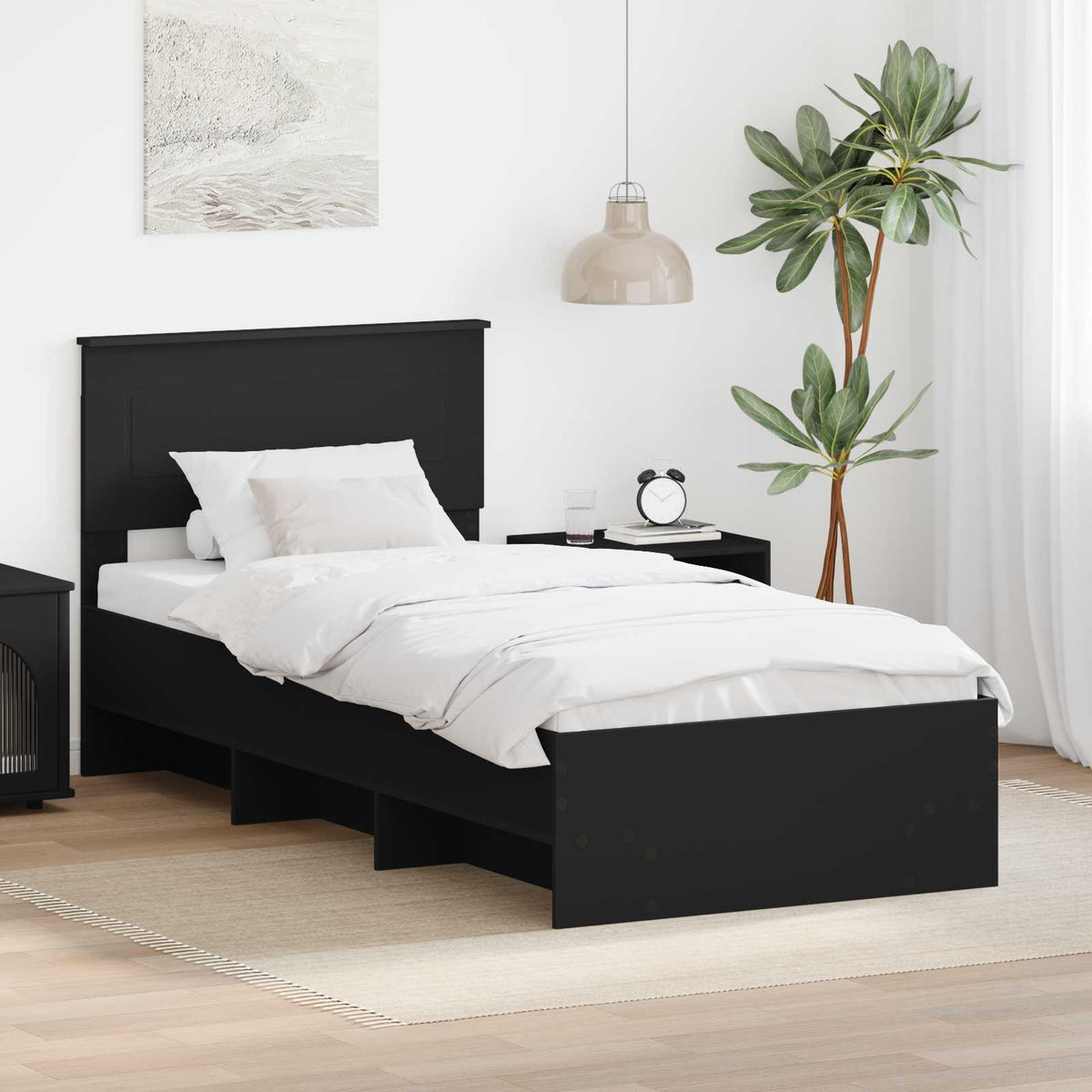 vidaXL Bed Frame with Headboard Black 80 x 200 cm Engineered Wood