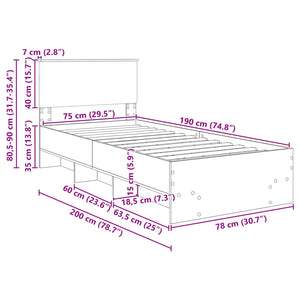 vidaXL Bed Frame with Headboard Black 80 x 200 cm Engineered Wood