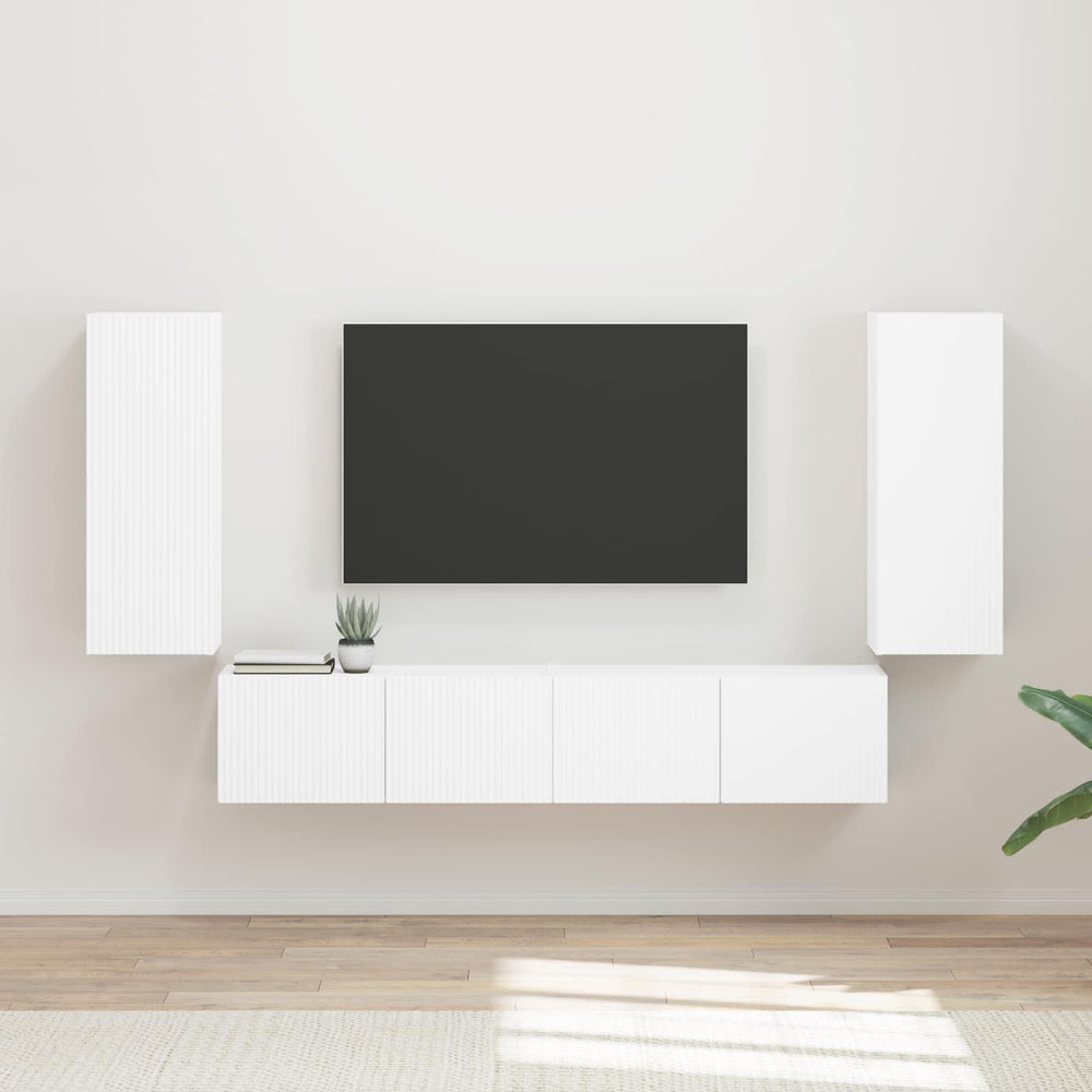 vidaXL Wall-Mounted TV Shelf Set 4 pcs White Engineered Wood