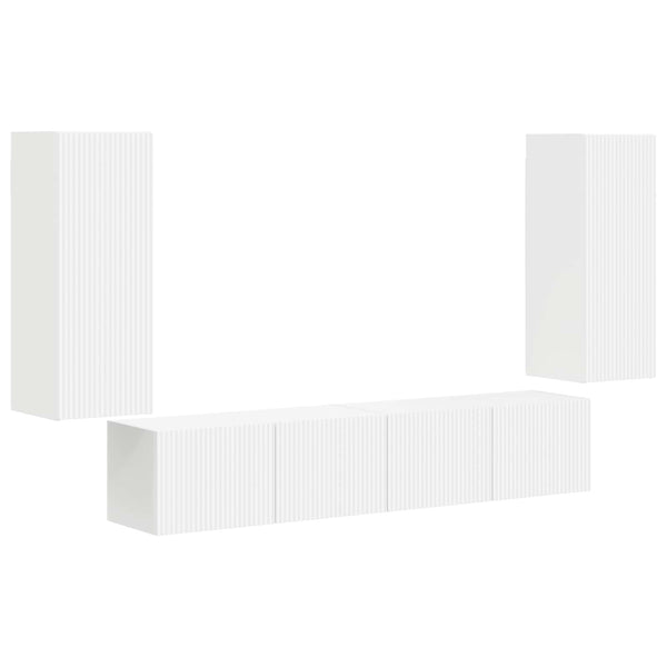 vidaXL Wall-Mounted TV Shelf Set 4 pcs White Engineered Wood