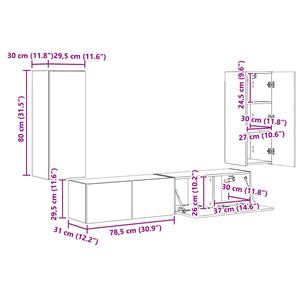 vidaXL Wall-Mounted TV Shelf Set 4 pcs White Engineered Wood