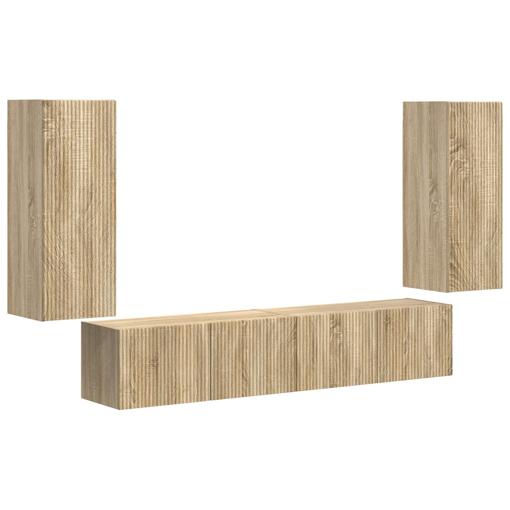 vidaXL TV Wall Shelf Set Wall-Mounted 4 pcs Sonoma Oak Engineered Wood