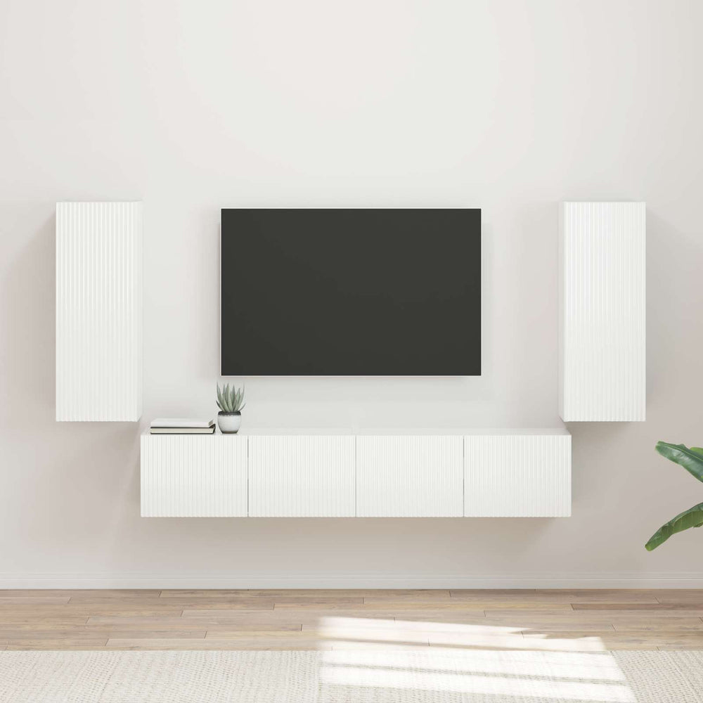 vidaXL Wall-Mounted TV Shelf Set 4 pcs High Gloss White Engineered Wood