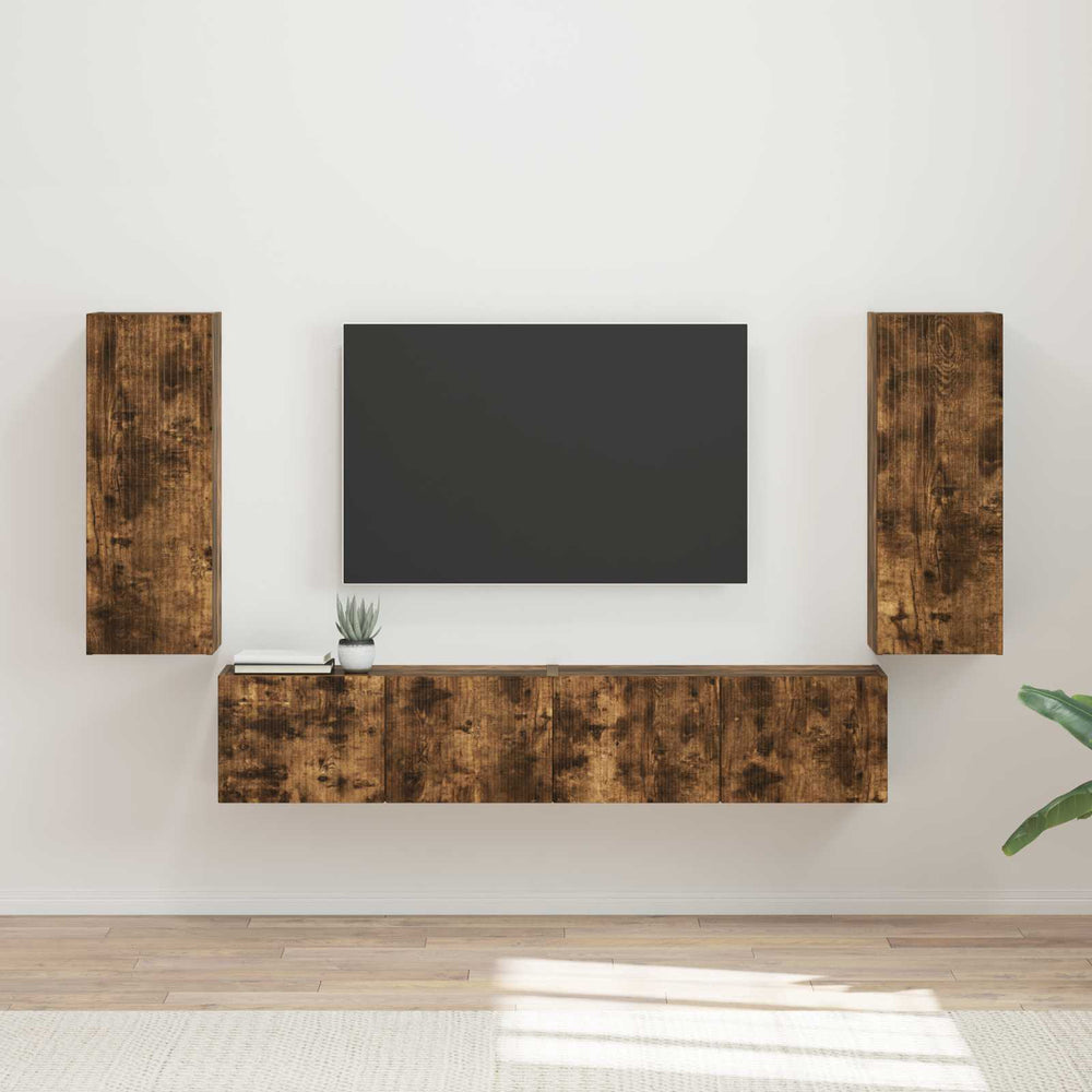 vidaXL TV Wall Shelf Set 4 pcs Smoked Oak Engineered Wood