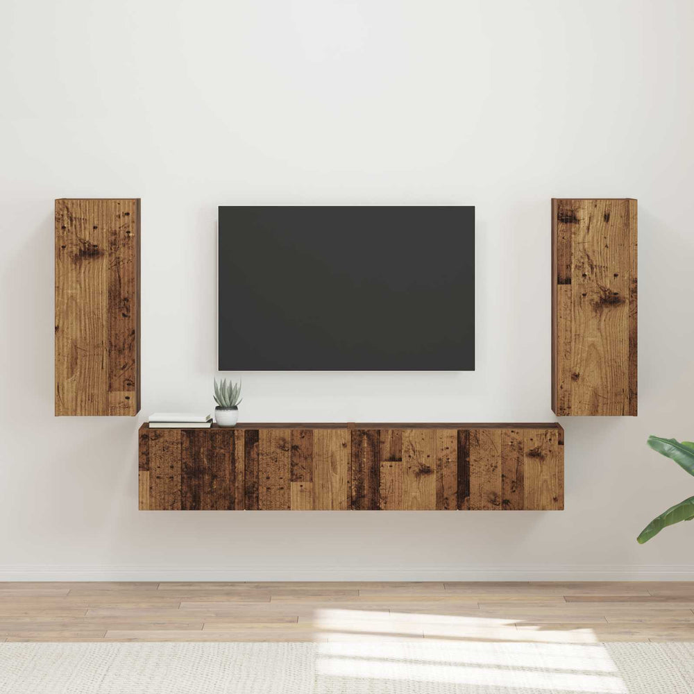 vidaXL Wall-Mounted TV Shelf Set 4 pcs Reclaimed Wood Engineered Wood
