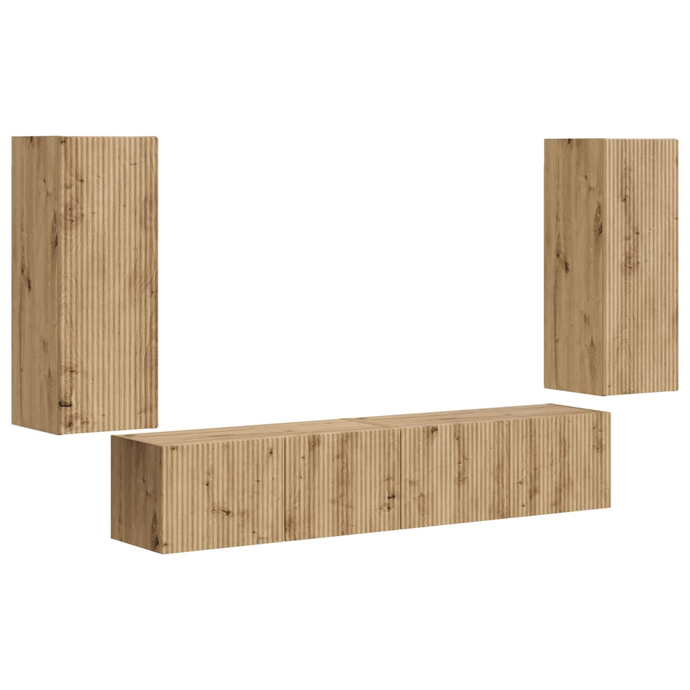 vidaXL Wall-Mounted TV Shelf Set 4 pcs Artisan Oak Engineered Wood