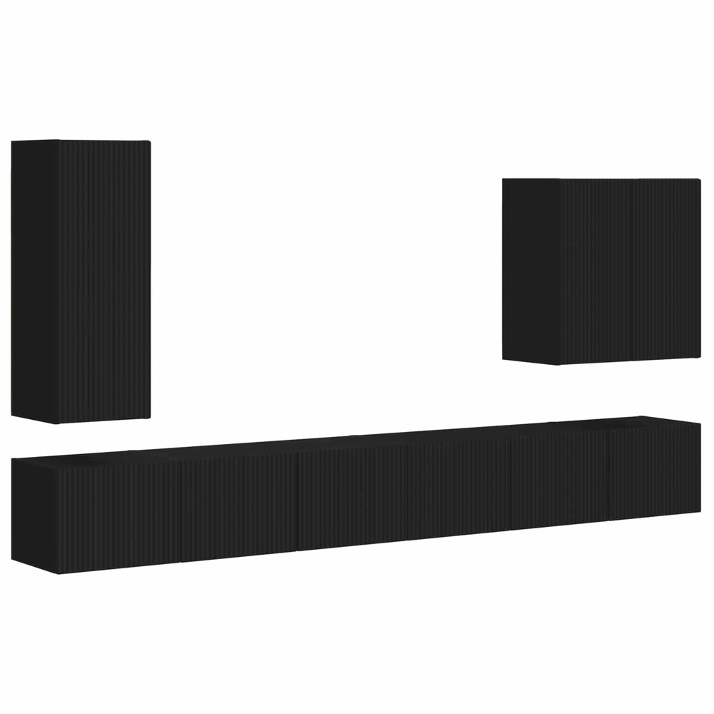 vidaXL TV Wall Shelf Set Wall Mounted 6 pcs Black