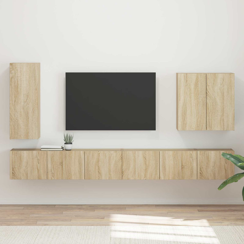 vidaXL Wall TV Shelf Set Wall Mounted 6 pcs Sonoma Oak