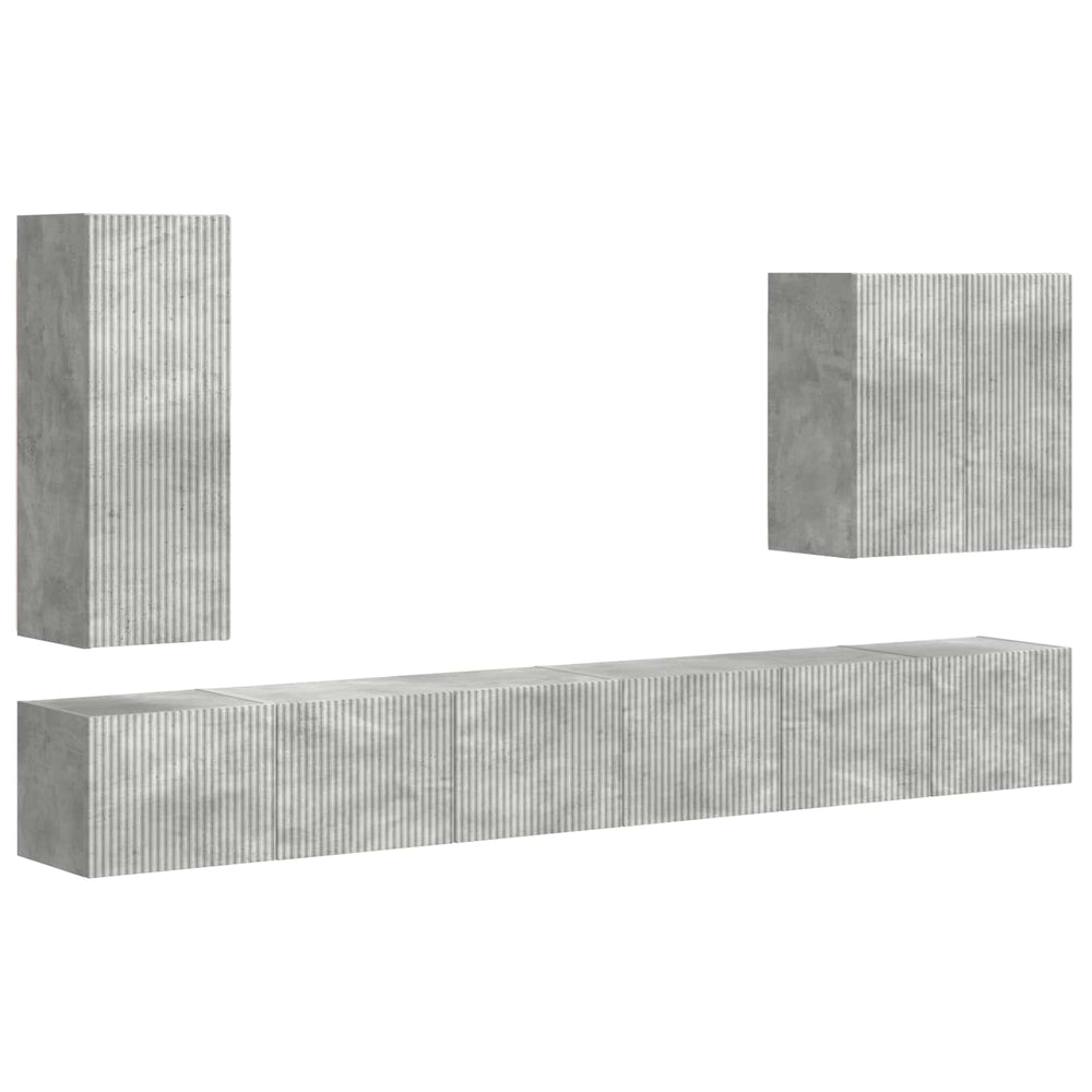 vidaXL TV Wall Shelf Set Wall Mounted 6 pcs Concrete Grey