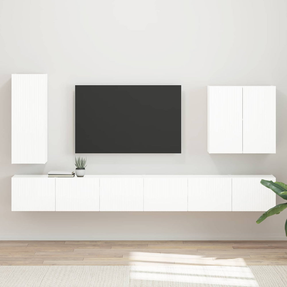 vidaXL TV Wall Shelf Set Wall Mounted 6 pcs High Gloss White