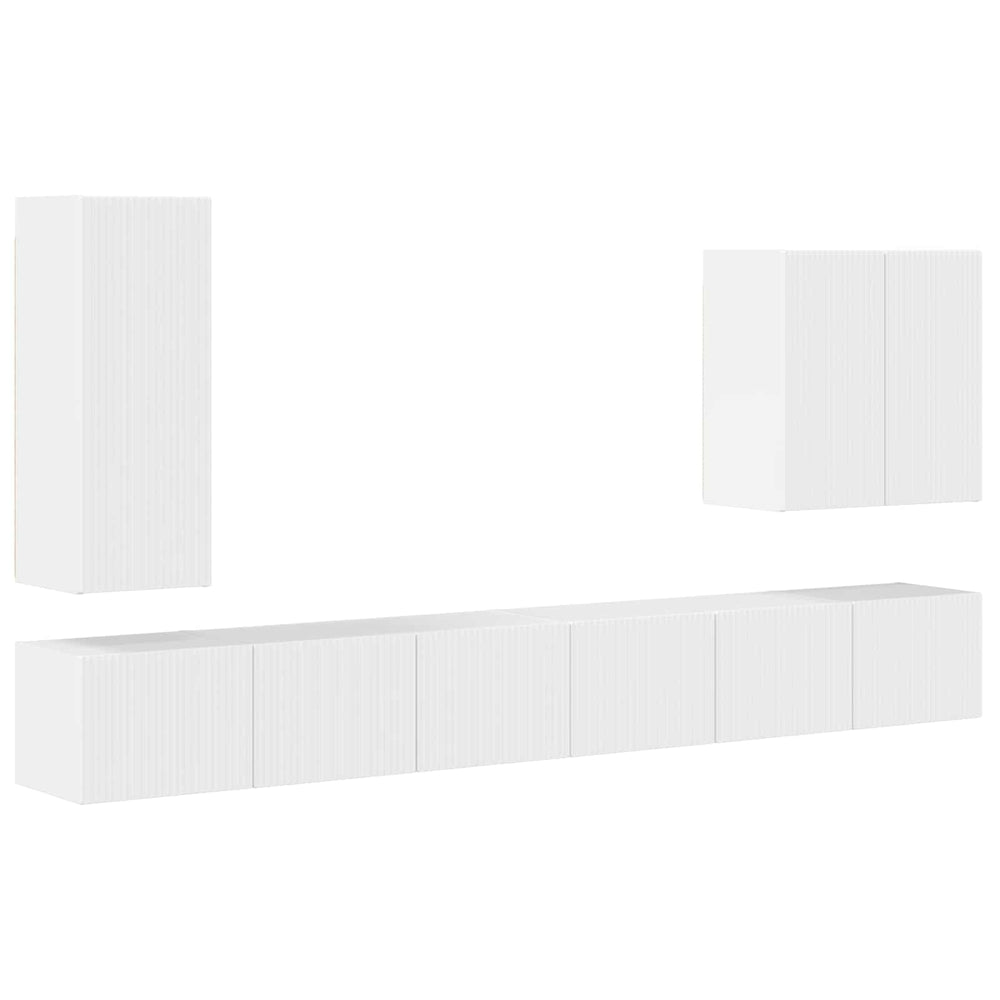 vidaXL TV Wall Shelf Set Wall Mounted 6 pcs High Gloss White