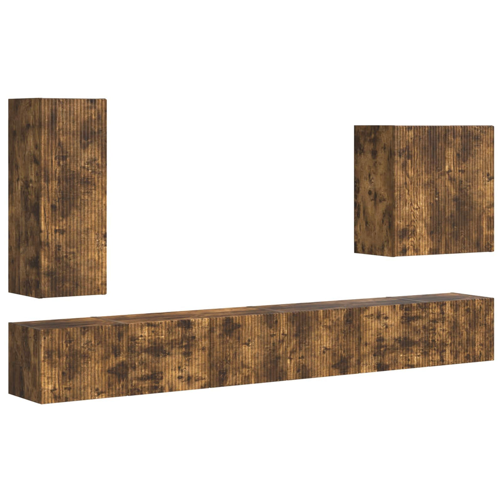 vidaXL Wall Mounted TV Shelf Set 6 pcs Smoked Oak