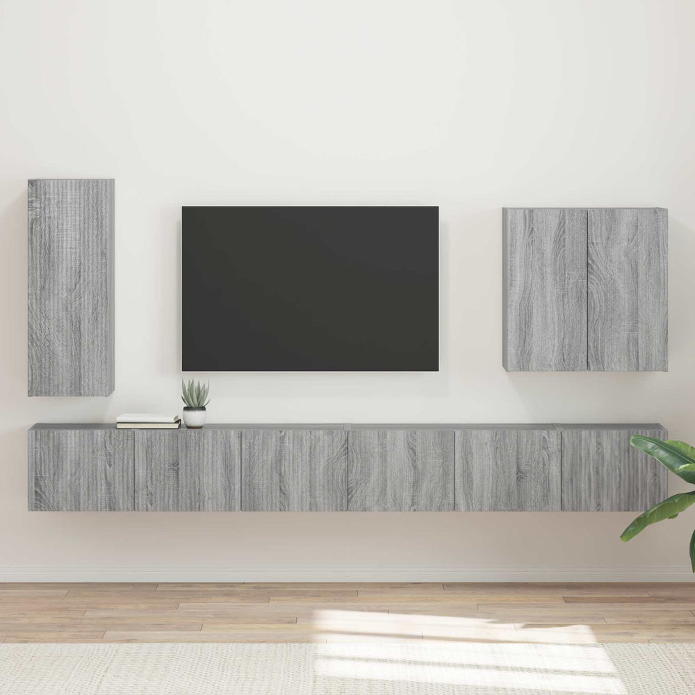 vidaXL Wall-Mounted TV Shelf Set 6 pcs Sonoma Grey