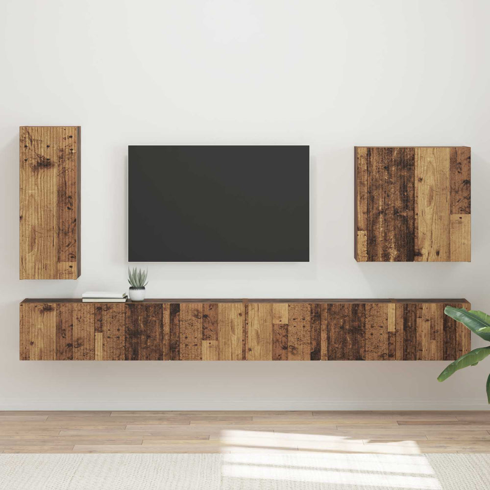 vidaXL 6-Piece Wall-Mounted TV Shelf Set Solid Reclaimed Wood