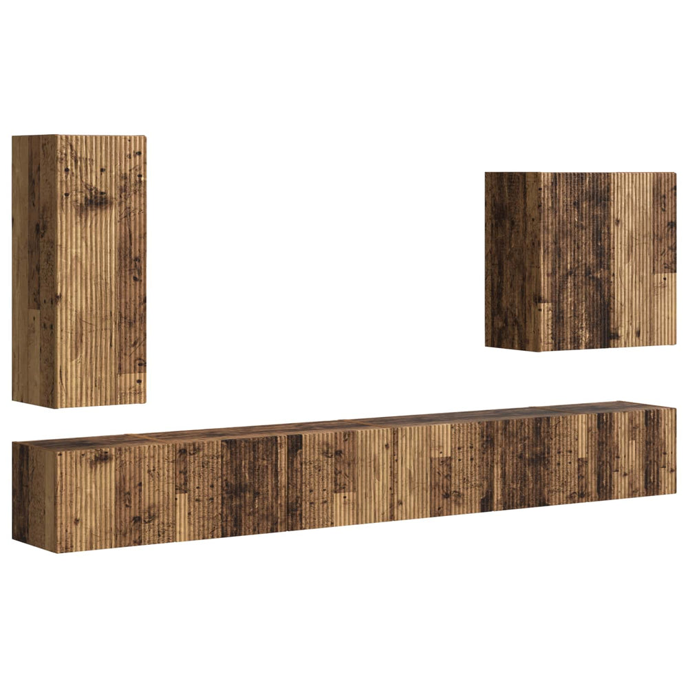 vidaXL 6-Piece Wall-Mounted TV Shelf Set Solid Reclaimed Wood