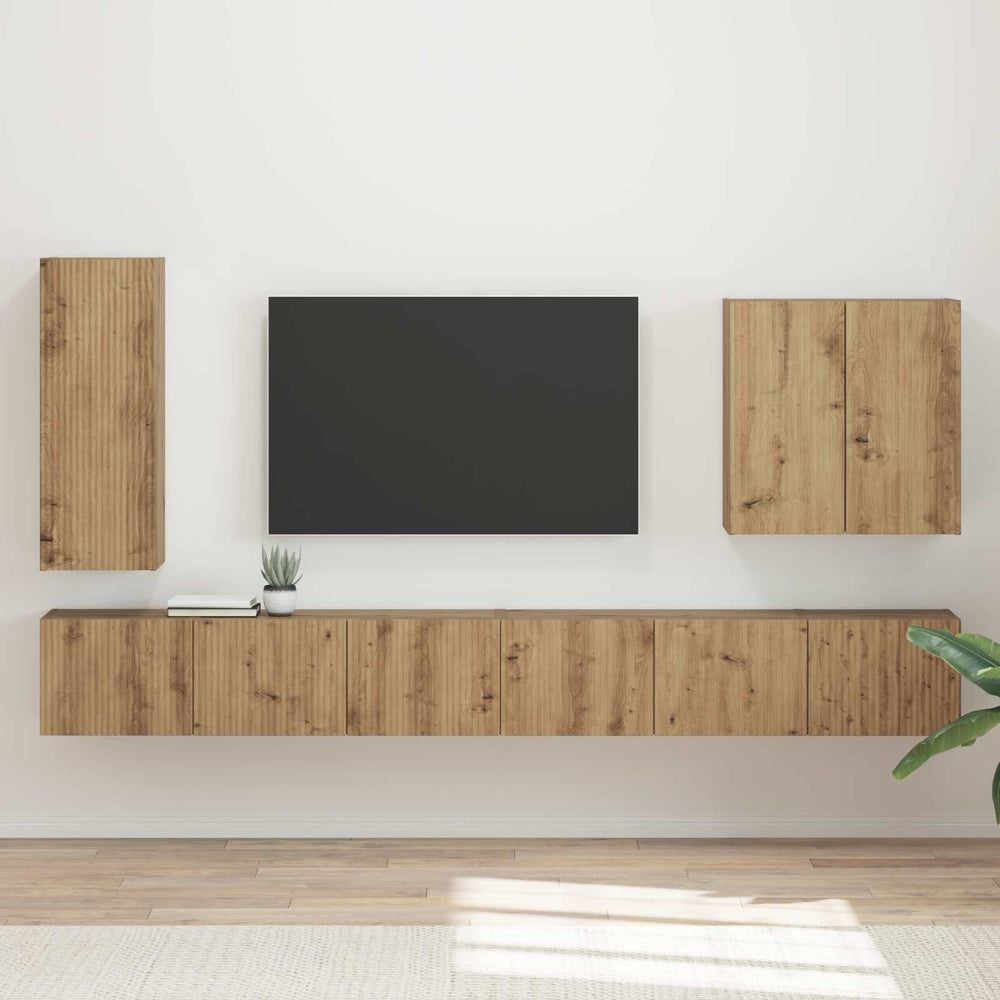 vidaXL TV Wall Shelf Set Wall-Mounted 6 pcs Artisan Oak